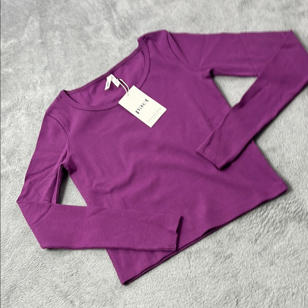 NEW Pact S Purple Organic Cotton Amethyst Kinley Long‎ Sleeve Ribbed Short Top
